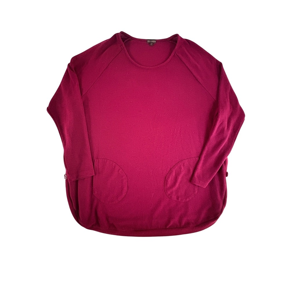 Coco +‎ Carmen Sweater Womens S/M Burgundy Oversized Side Button Knit Pockets
